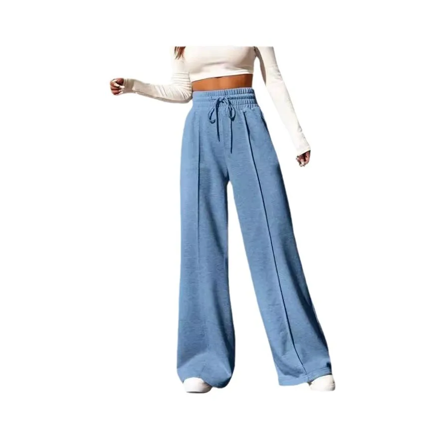 Casual Straight Leg Pants Wide Leg with Medium Stretch Japanese Korean Casual Thick High Waist Tie Full Length Youth Women Pants