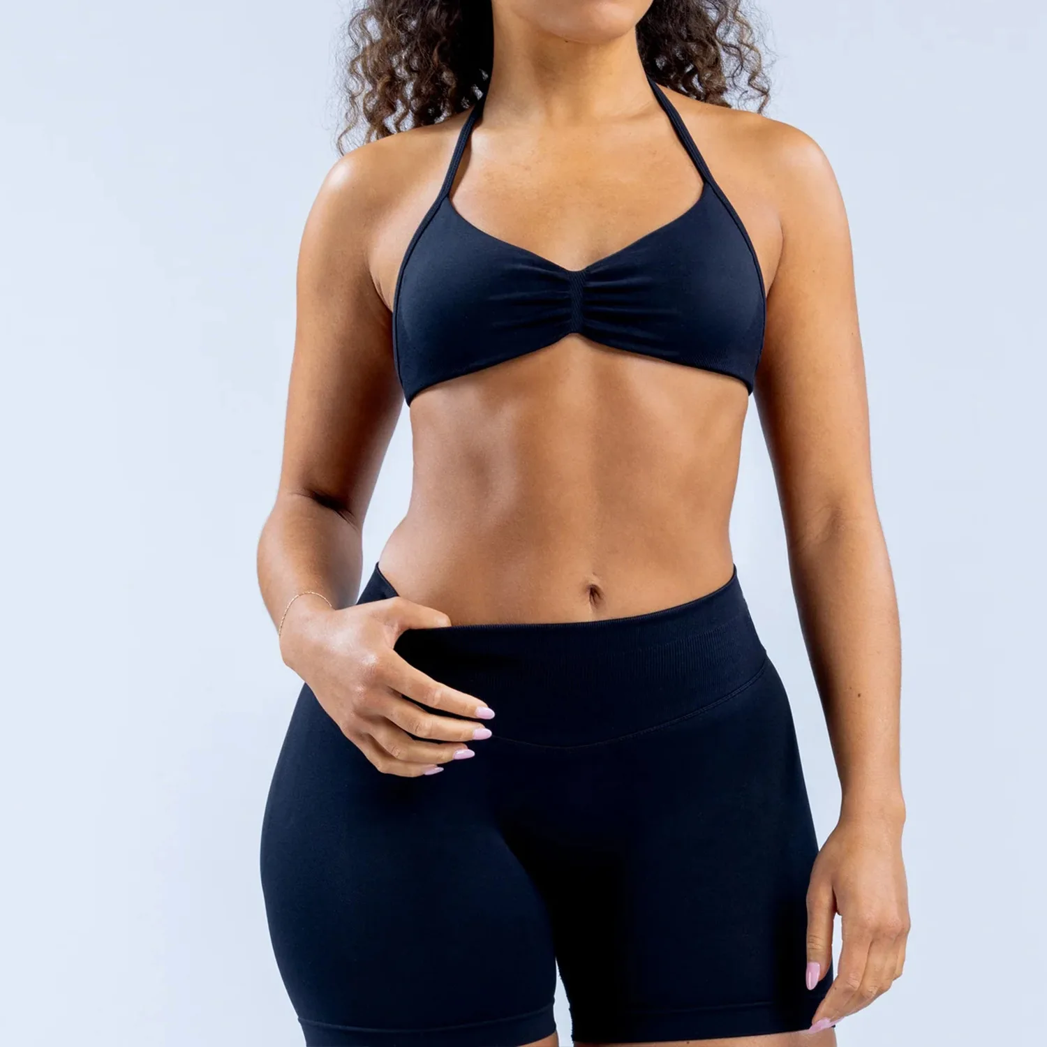 Hochstützender Sport-BH zum Schnüren für Damen – Leibchen mit dünnen Trägern, nahtlos, eng anliegend für Push-up-Training und Yoga, Gym-Top – Detail 5