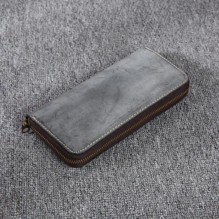 Retro fashion leather wallet fog wax leather long wallet