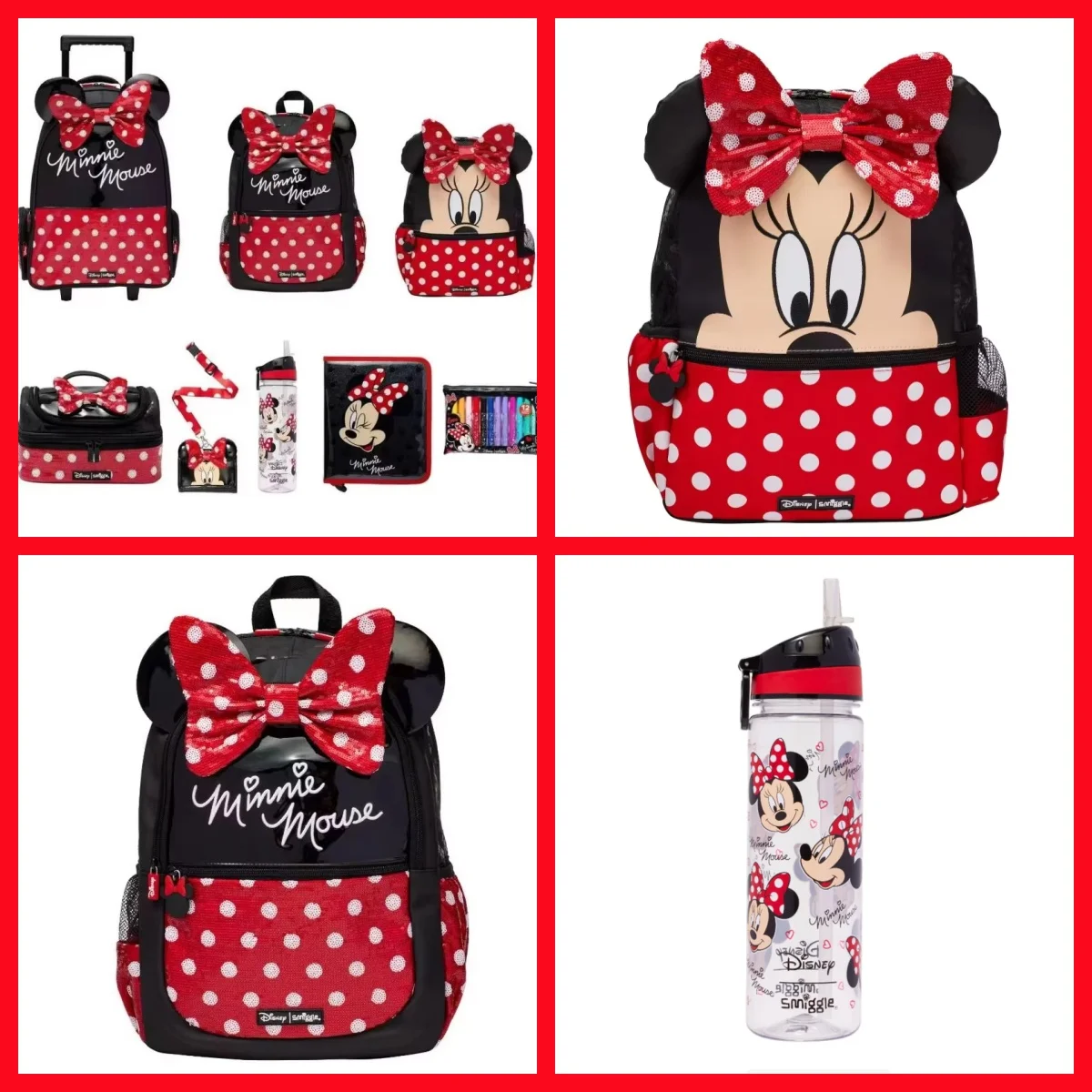 Zaino Disney Topolino Cartoon Zaino rosso per studenti, borsetta, tazza d'acqua Un eccellente regalo di festa o regalo di compleanno per bambini