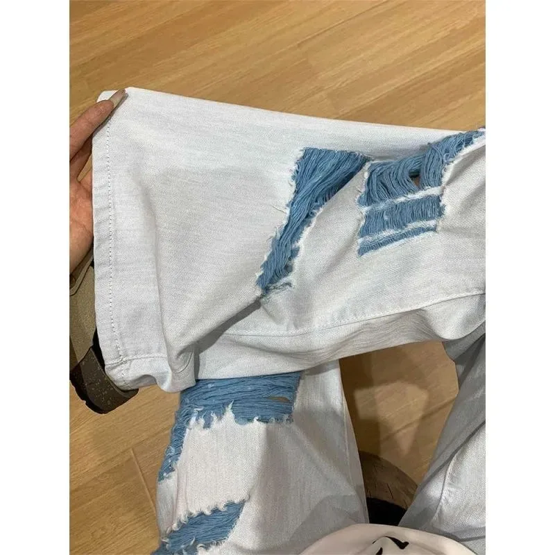 Damskie Nowe Retro Jeansy Letnie Nowe Łańcuszki Koronkowy Nadruk Designerski Wysoki Stan Luźne Uniwersalne Wyszczuplające Zapinane na Zamek i Guziki Unikalne Szerokie Nogawki