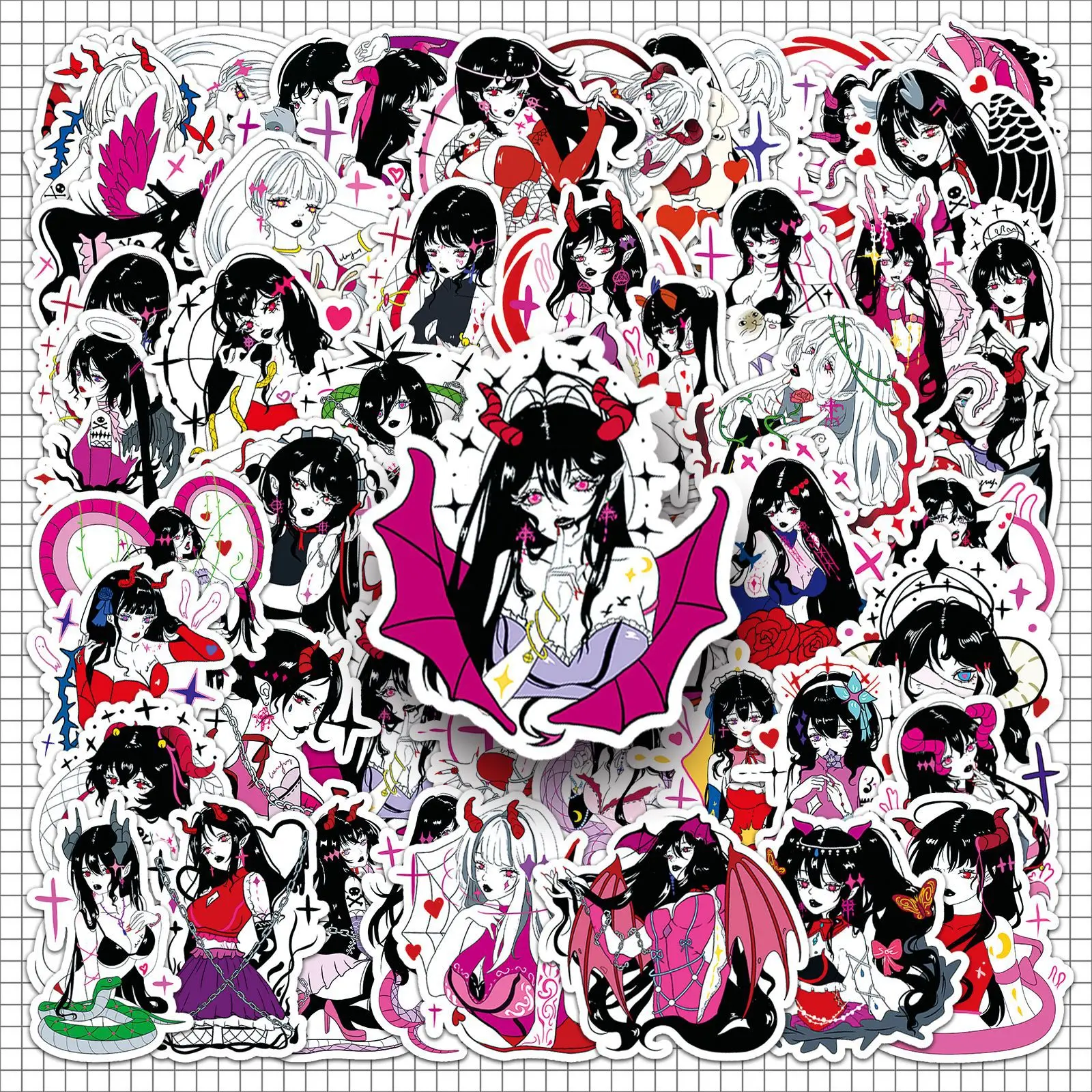 50Pcs Original Anime Girl Stickers Gothic Sweet Cool Sexy Lady Waterproof Decals DIY Decor Journal Phone Case