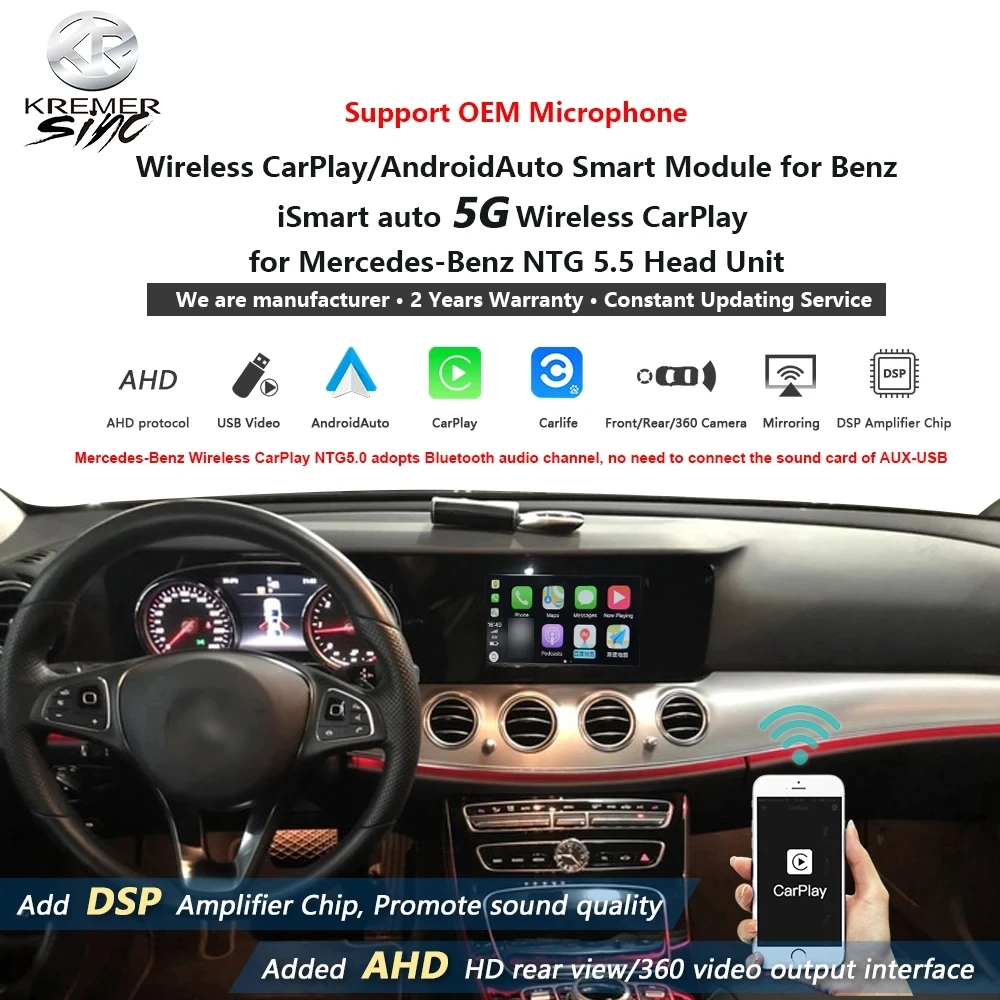 Wireless CarPlay AndroidAuto Smart Module for Volkswagen Touareg RNS850 2012-2018 Support Mirroring OEM Microphone