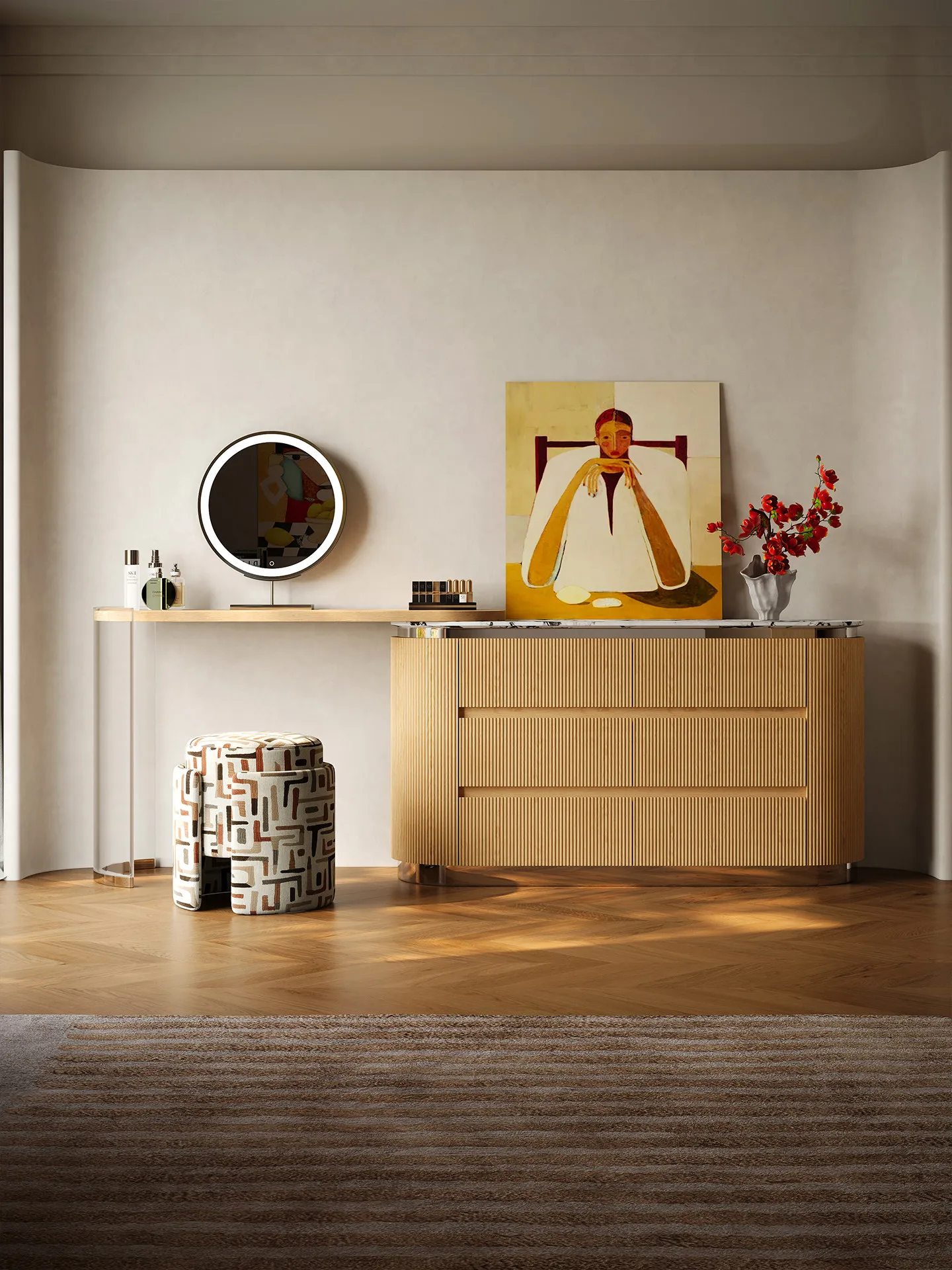 PYH wood dressing table and dressing cabinet integrated designer bedroom vintage solid wood extendable