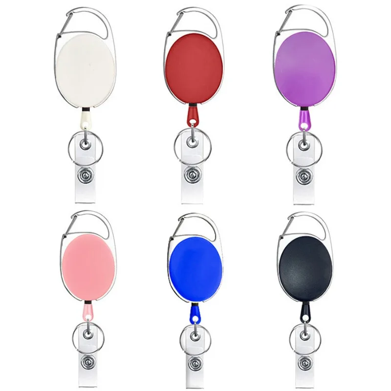 Zinc Alloy Plastic Badge Reel Retractable Working Permit Clip Easy To Pull ID Card Tag Clips Badge Reels Anti-lost Keychain