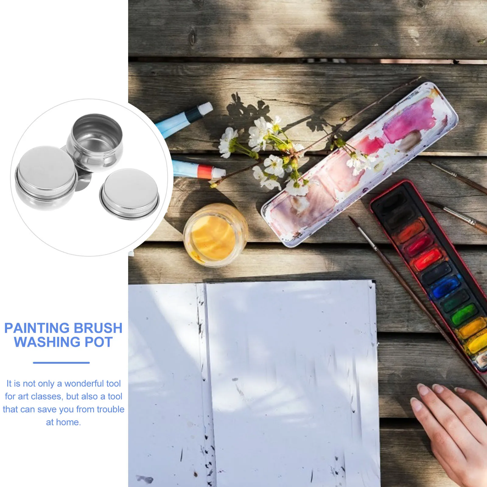 

Double Painting Washing Pot Stainless Steel Clip Style Dual Cups with Lids Portable for Outdoor Sketching Watercolor Oil Mediums