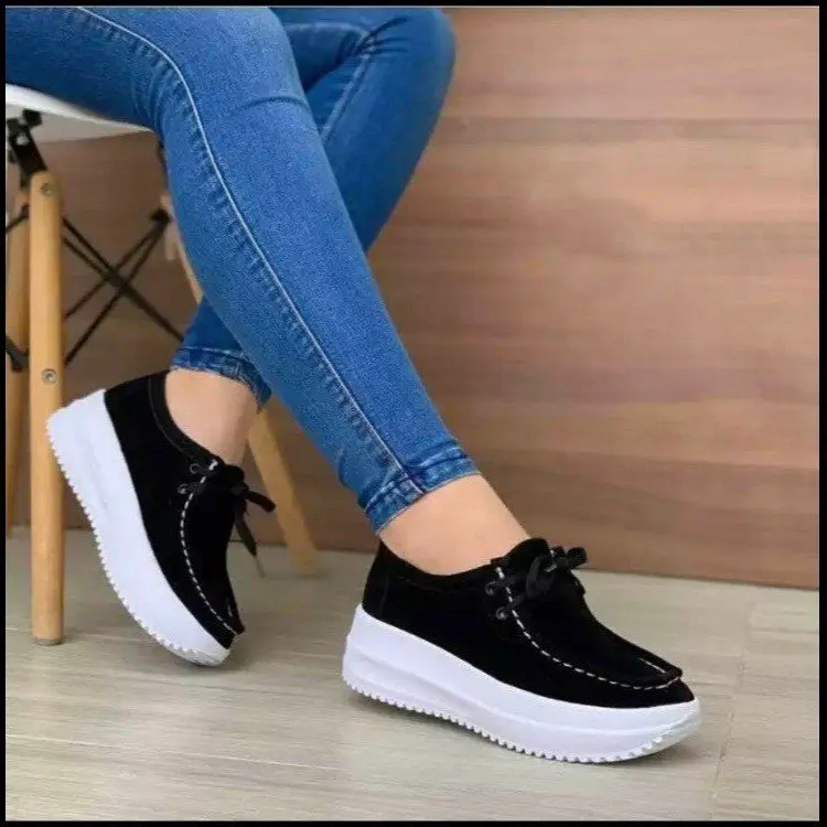 

2022 Autumn Women Loafers Solid Color Canvas Lace-up Vulcanized Shoes Fashion Lace-up Wedges Platform Sneakers Zapatillas Mujer