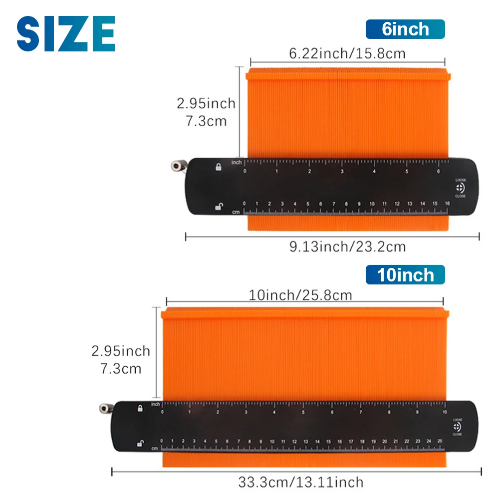 NINDEJIN Contour Gauge 6 inch 10 inch Profile Tool ABS Shaping Ruler Template Cutting Woodworking Construction Measuring Tool