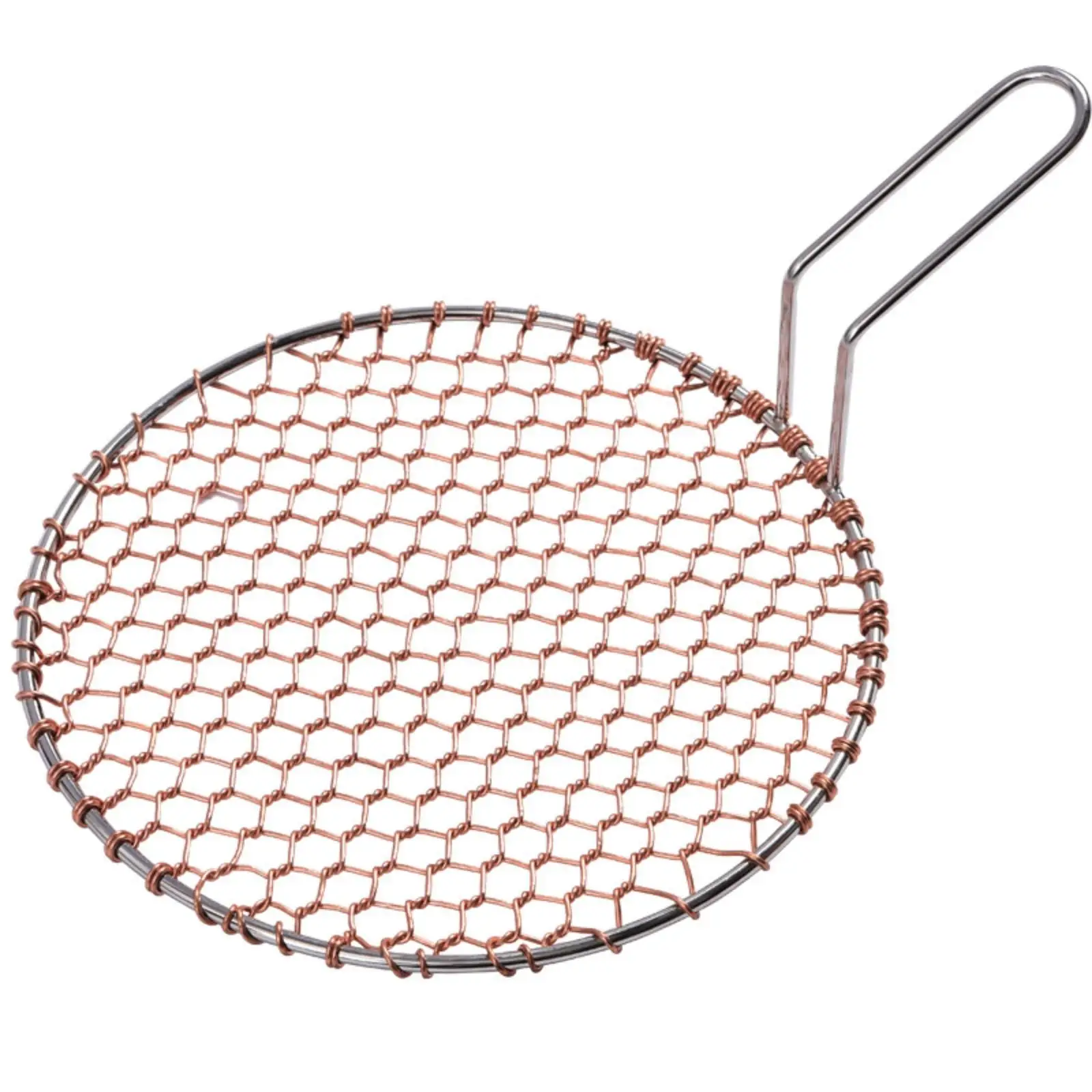 Portable Copper Mesh Round Grill Screen for Charcoal Barbecue Stove with Handle Outdoor Camping Cooking Tool - view 5