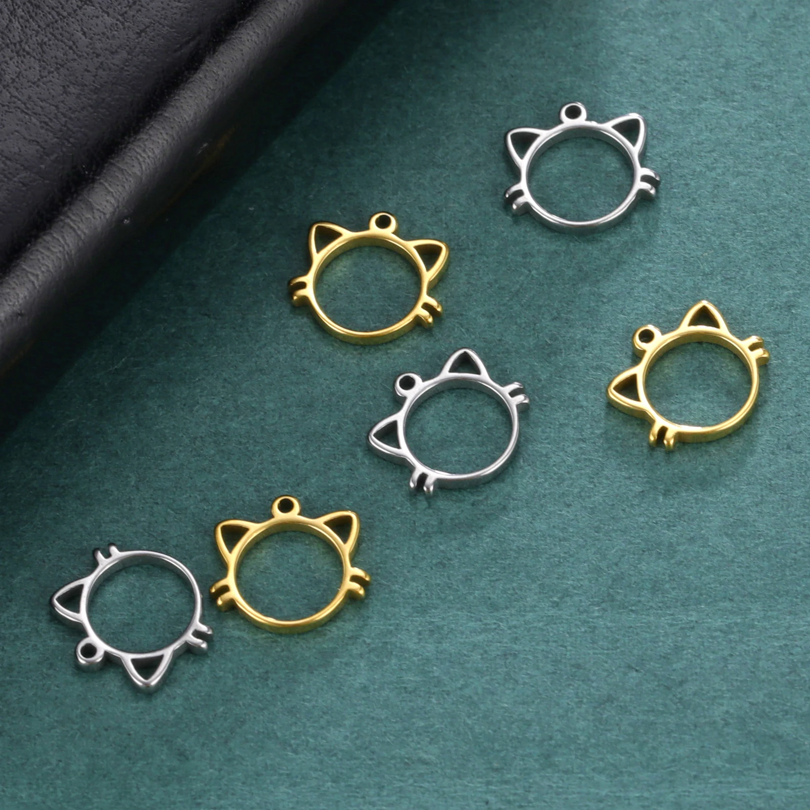 EUEAVAN 5pcs Animal Stainless Steel Charms Cat Butterfly Paw Dragonfly Fish Tail DIY Pendant Necklace Jewelry Making Accessories