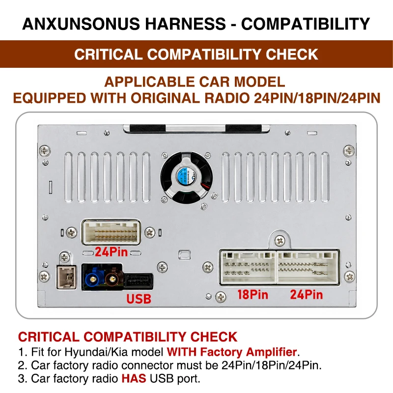 Harness Adapter CAN Bus Decoder, Amp/SWC Retention, for Kia Sportage Rio Hyundai Tucson Elantra, 24/18/24Pin, P&P 16Pin Android