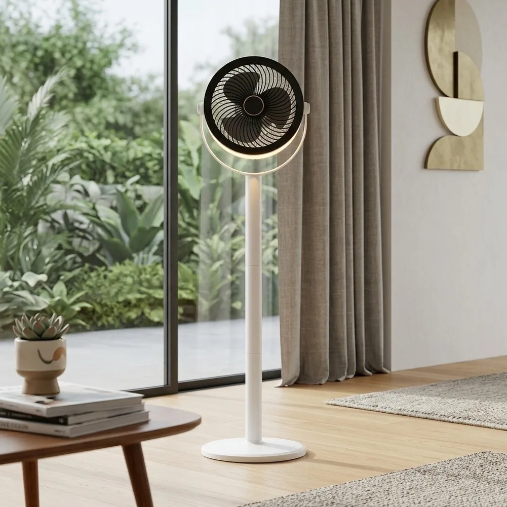White ABS Electric Fan 5 Speed Adjustable for Desk or Floor Use with Soft Night Light 23 x 12 x 85 CM Dimensions