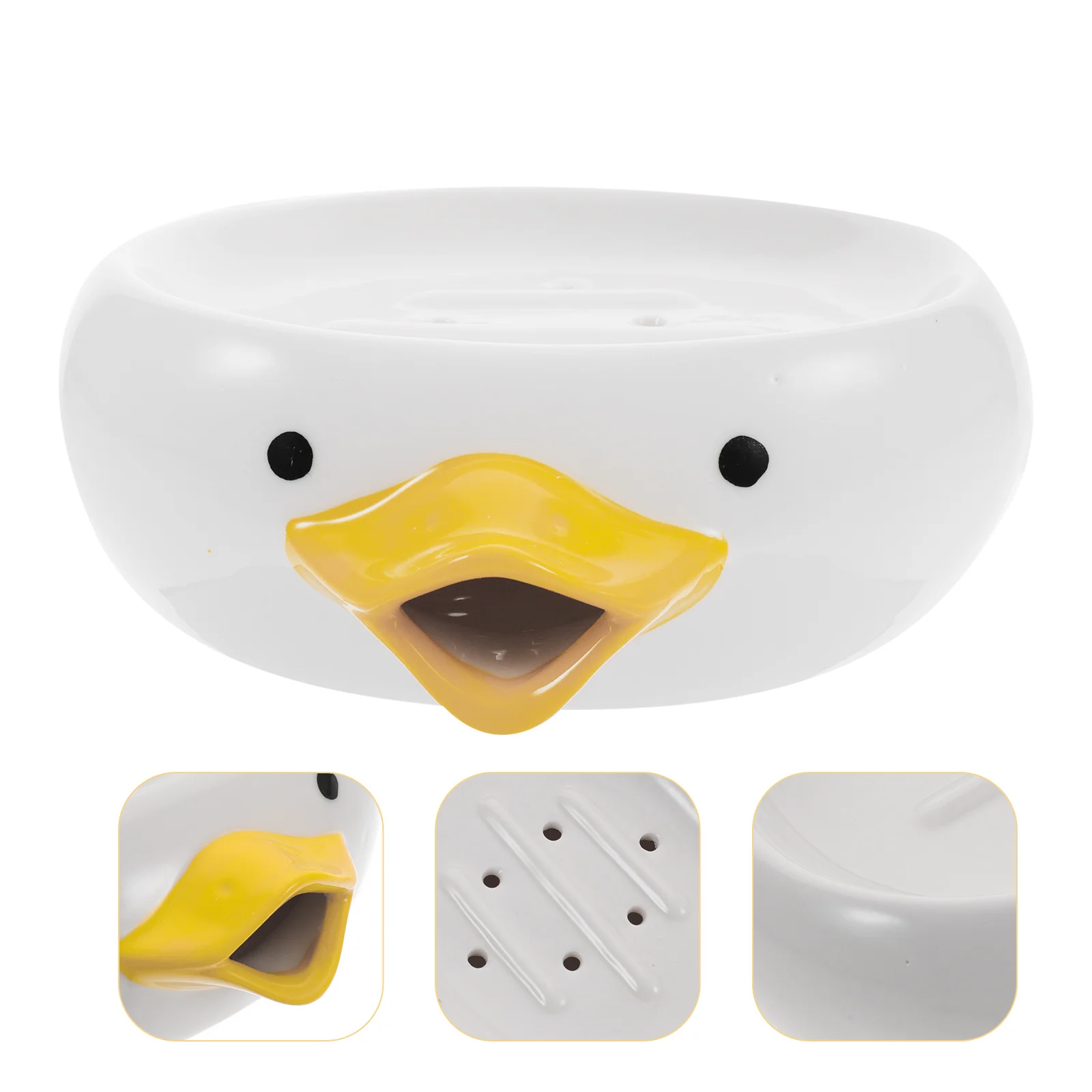 

Lovely White Ceramic Soap Dish Cartoon Duck Shape Drainable Box for Kitchen Bathroom Vanity Cute Soap Container Holder Rack
