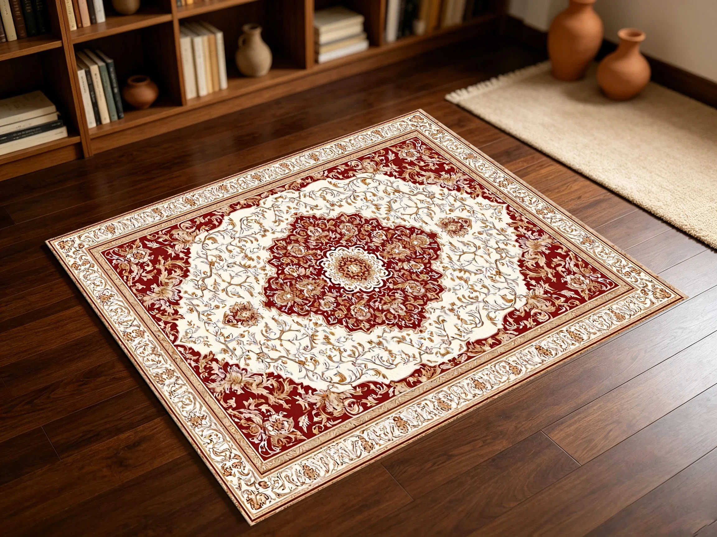2D Large Rug with Retro Persian Diamond Pattern, European Light Luxury Style, Suitable for Living Room and Bedroom, One-Click Re