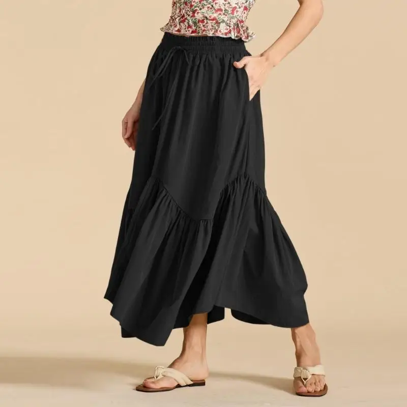 تنانير طويلة W0YA للنساء تنورة طويلة بخصر عالٍ من عصر النهضة مع جيوب #4