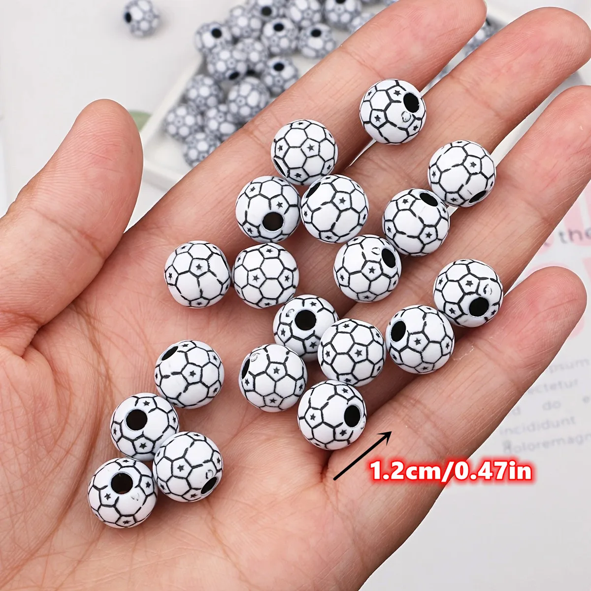 60pcs 12mm Spherical Acrylic White Football Beads Suitable for DIY Making, Necklace & Bracelet Crafts, Compatible Beads