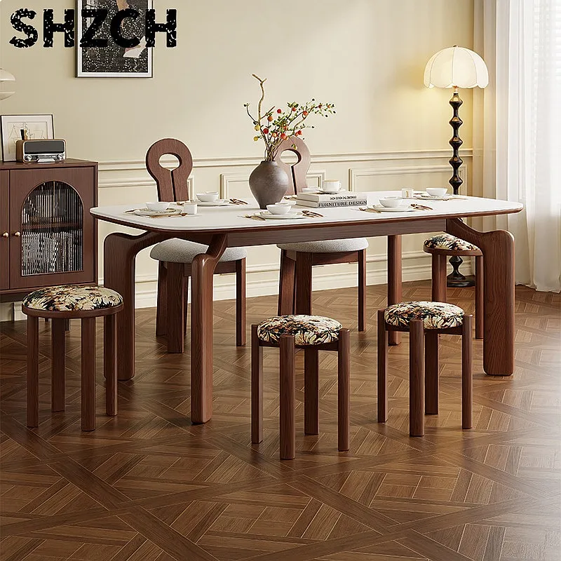Solid Wood Shoe Ottoman Nesting Round Stool Padded Stackable Bench for Living Room Dining Table