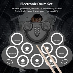 Electronic Drum Set Hand Roll Drum Set with Drumsticks Foot Pedal 9 Pads Dual Speaker Supports Connection MIDI Gaming Pad Drum