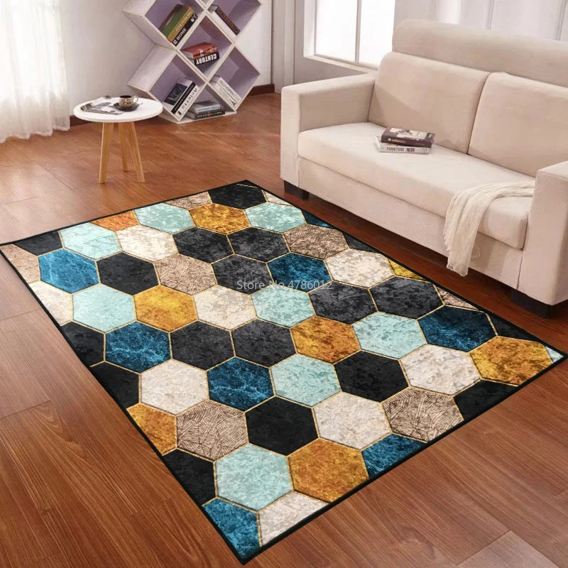 Simple Geometric Gold Diamond Velvet Living Room Coffee Table Floor Mat Bedroom Bedside Balcony Carpet Customization 200X300CM