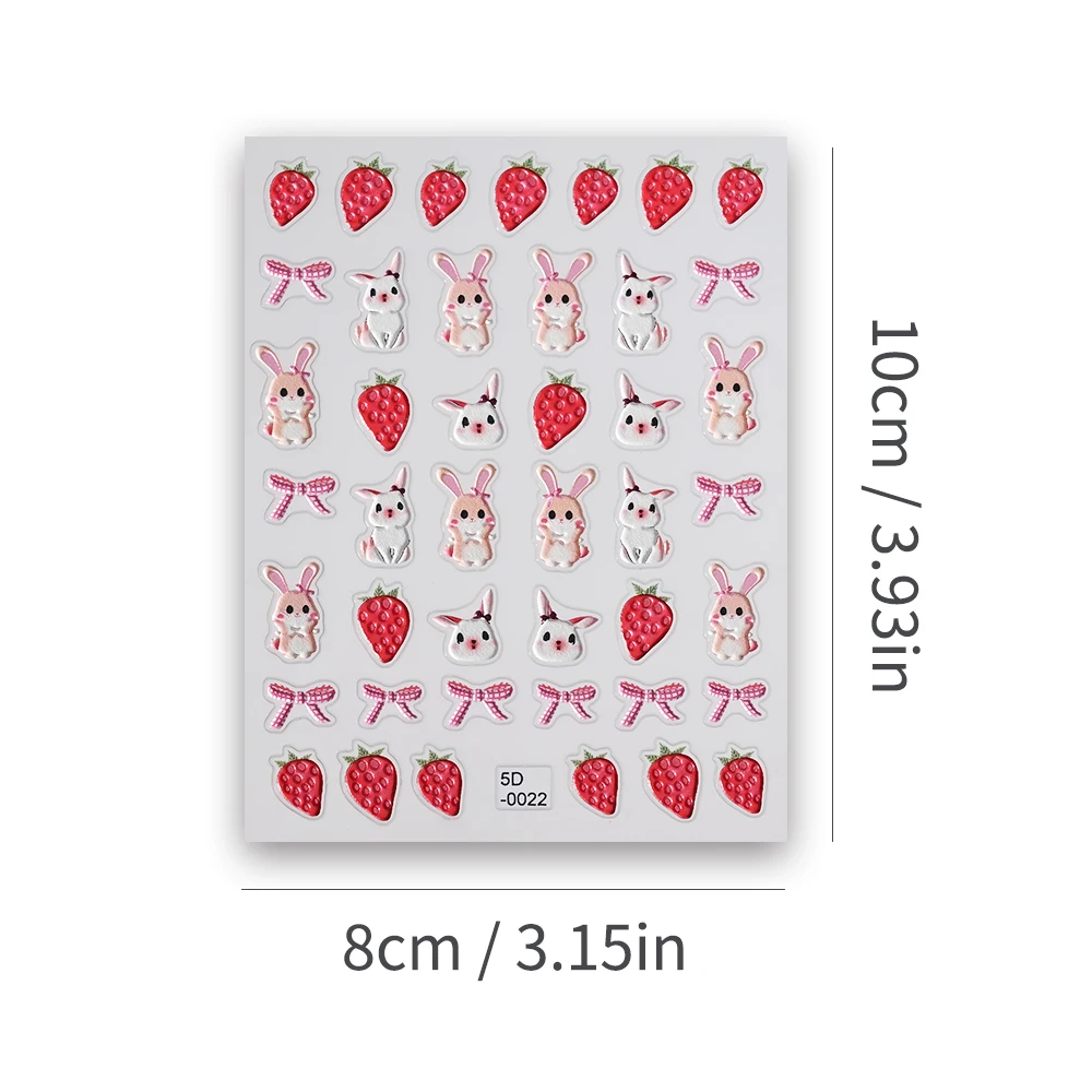 1PCS 5D Cartoon Cute Nail Art Stickers Japanese Sweet Bow/Rabbit/Strawberry Design Nail Slider Decals Girls Diy Manicure Decorat