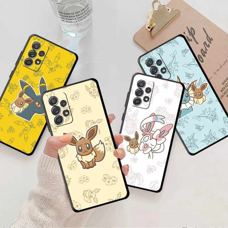 Case For Samsung Galaxy A50 A70 Note 20 Ultra 10 Plus 9 8 A40 A30 A20 A20e A10e M53 M52 M33 TPU Phone Cover Cute Pokemon Eevee