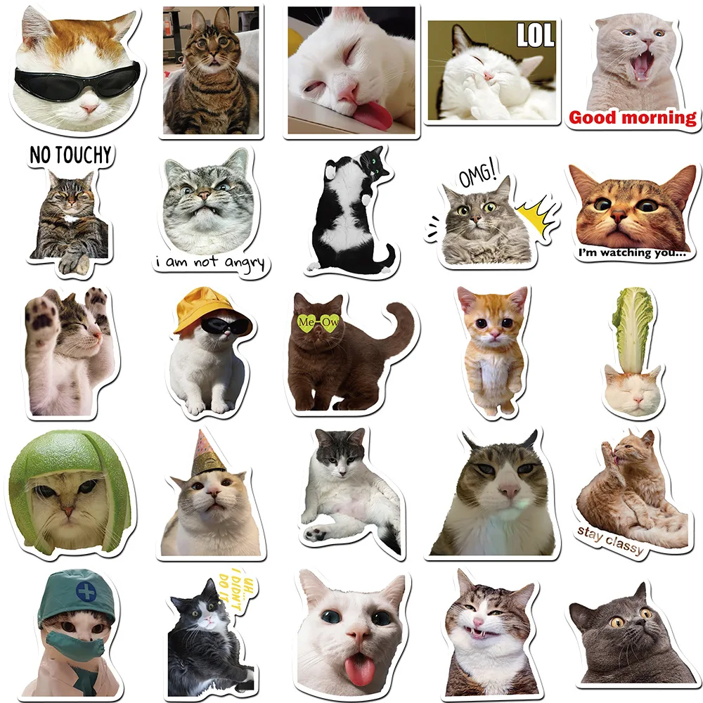 10/30/50PCS New DIY Cat Cartoon Personality Creative Computer Suitcase Helmet Water Cup Car Chair Decoration Waterproof Sticker