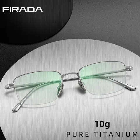 FIRADA 새로운 유행 편안한 안경 레트로 순수 티타늄 스퀘어 하프 프레임 처방 안경 프레임 남성 여성 1906-C
