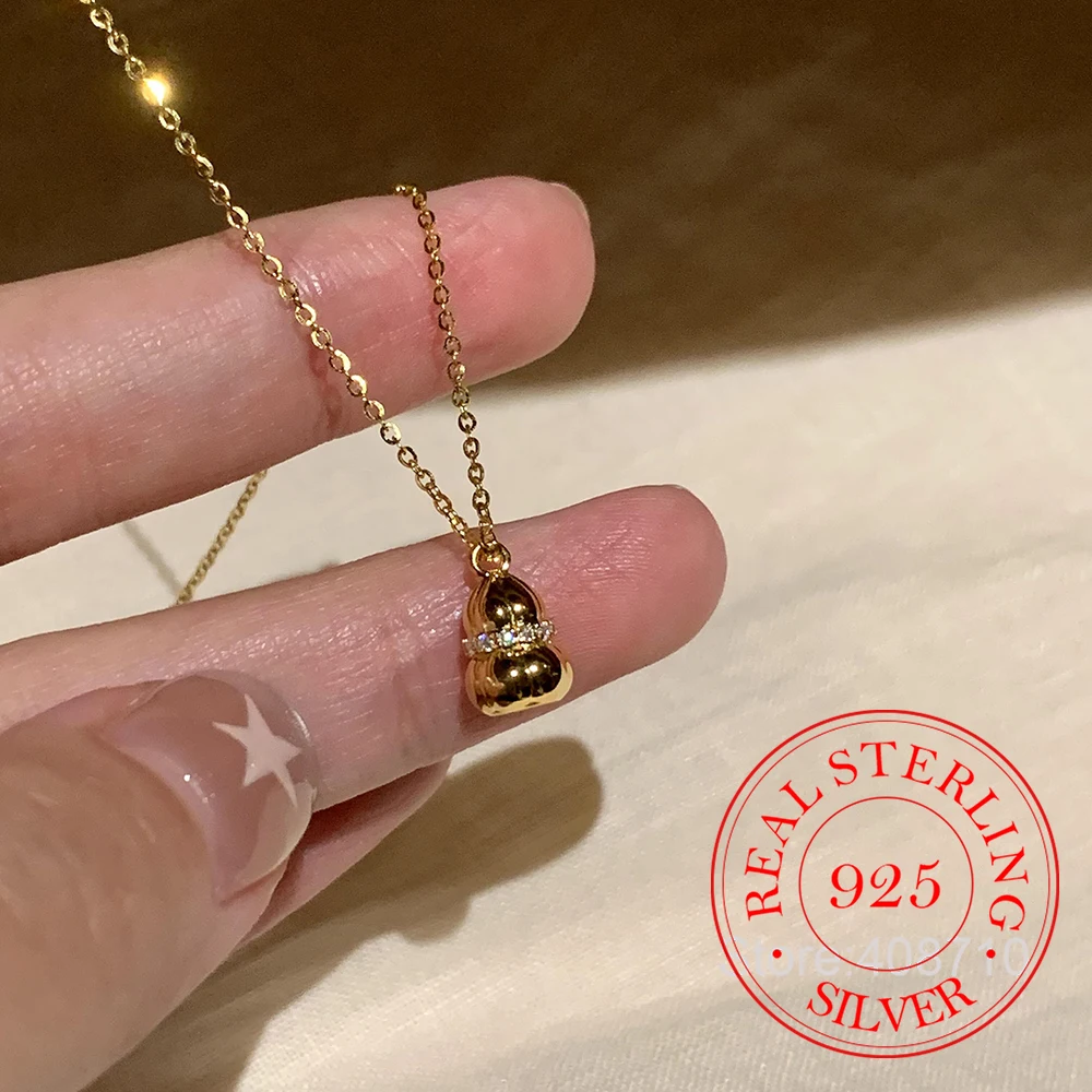 925 Sterling Silver Jewelry Luxury Crystal Gourd Pendant Necklaces for Women Wedding Party Jewelry for Girl Friends Gift