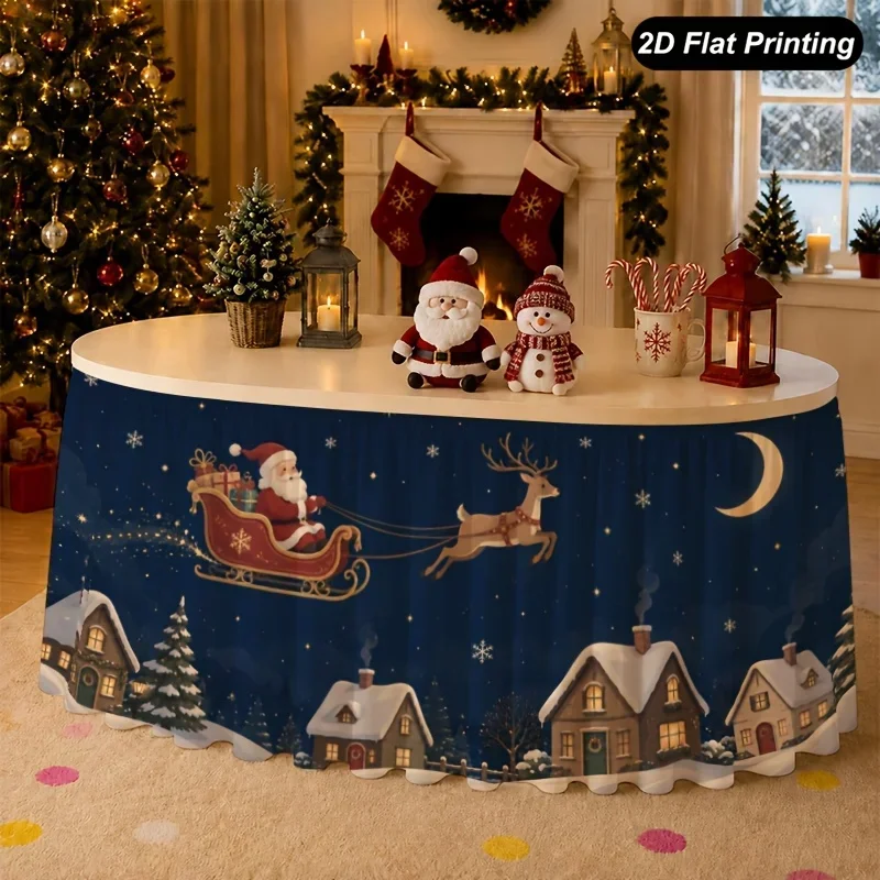 One-piece Christmas tablecloth - Santa's sleigh cabin tablecloth, perfect for decorating the family kitchenxzj