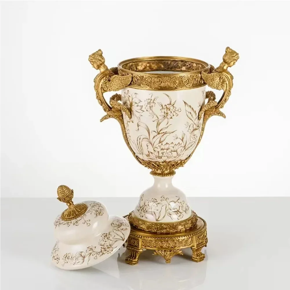 

Middle Eastern Interior Design Handmade Gold and Copper Corner Decorative Ceramic Storage Bottle & Jar with Lid