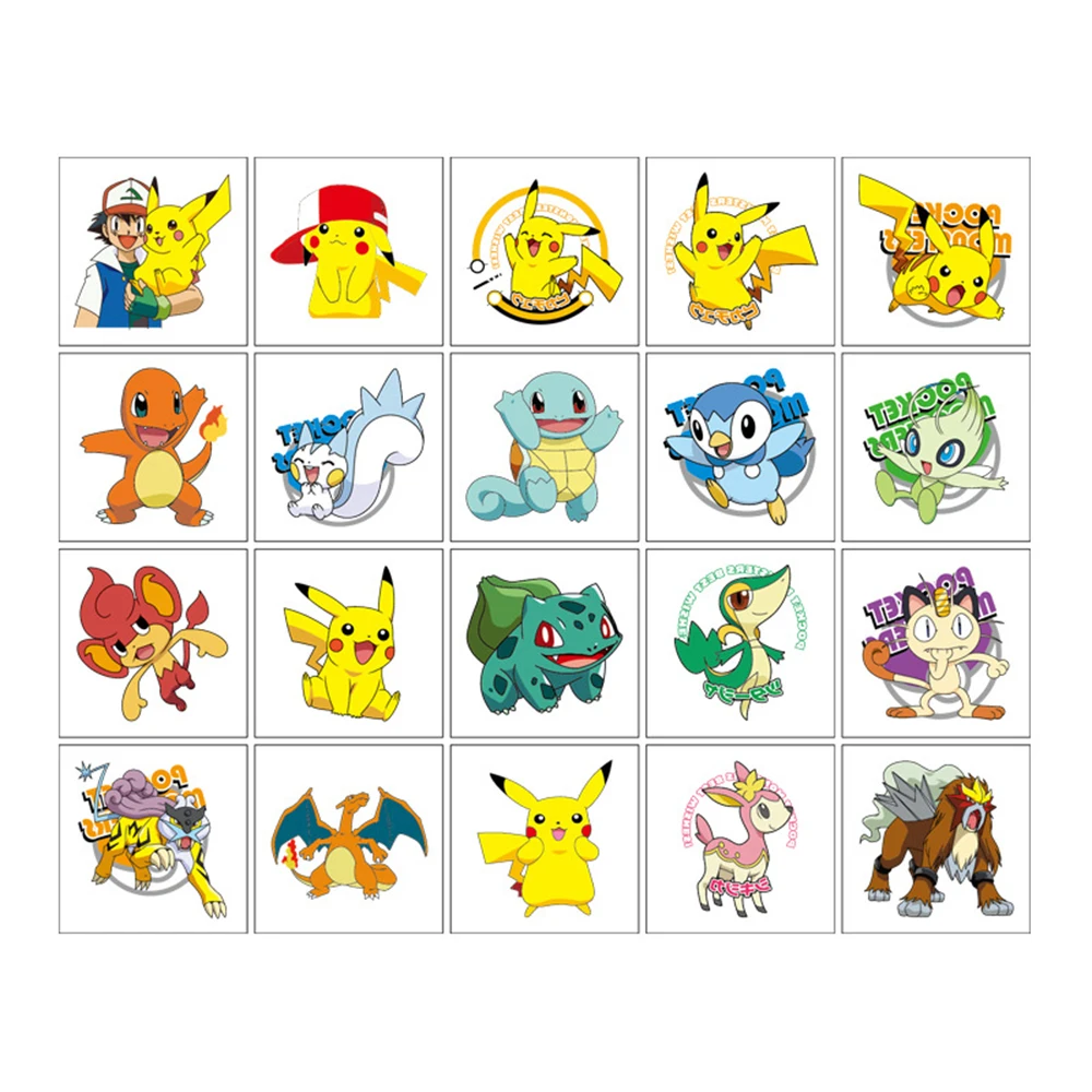 20pcs Pokemon Pikachu Tattoo Stickers Cute Cartoon Children Fake Temporary Tattoos Kids Waterproof Body Art Tattoos Toys Gifts