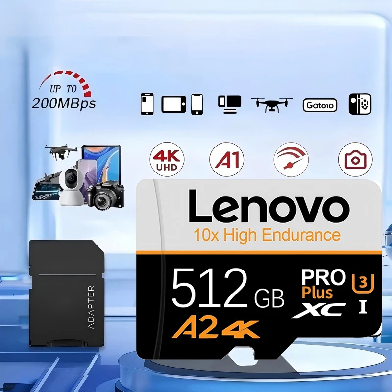 Tarjeta Micro SD Lenovo Class10 Extreme, Tarjeta de Memoria SD de 16GB, 256GB, C10, Tarjeta Flash TF para Teléfono Xiaomi, Cámara, Tableta, PC