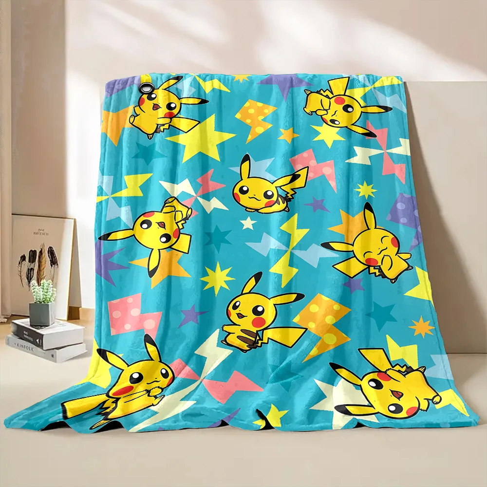 6 Sizes Warm Soft Anime Pokemen-Pikachu Custom Blanket Fluffy Children and Adult Sofa Plush Bedspread Throw Blanket for Sofa Bed