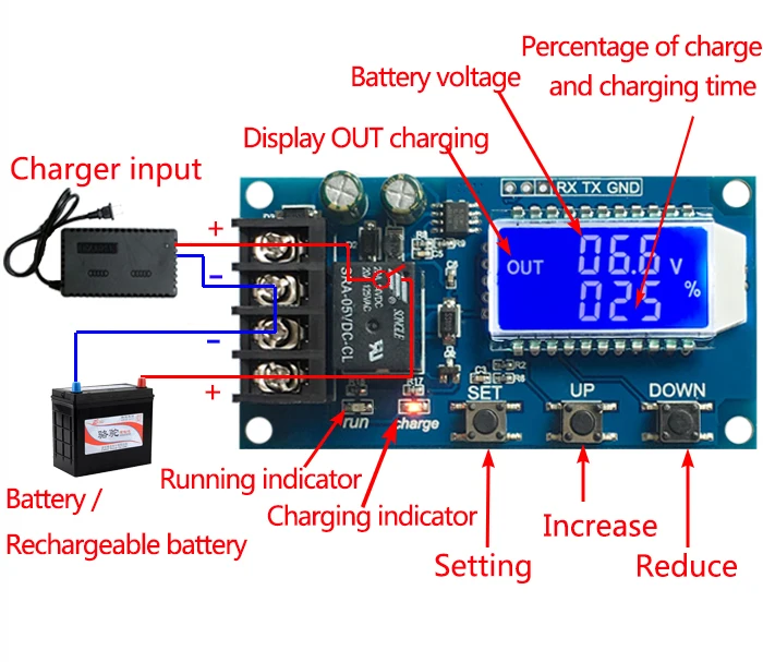 20A 30A Lithium Battery Charging Control Protection Board Lcd Battery Charging Board Battery Charging Control Module DC 6-60V