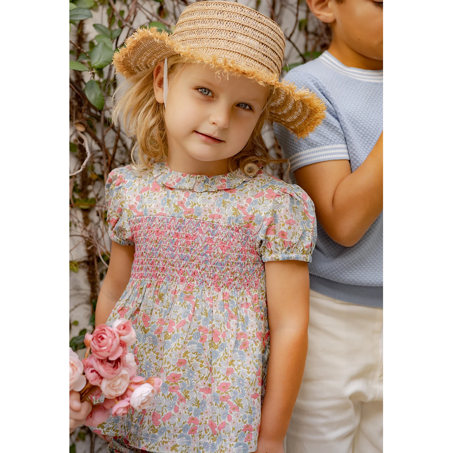 AP Chelsea Bloom Collection  SS26 Floral Smocking Dress Baby Girls Overalls Set Brothers Sisters Family Matching Embroidery Knit