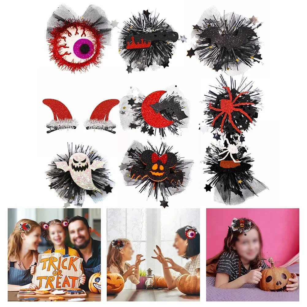 Set Of 9 Halloween Witch Hat Hair Clip Mini Star Moon Witch Cap Halloween Hair Accessories For Halloween Decor Door Sticker