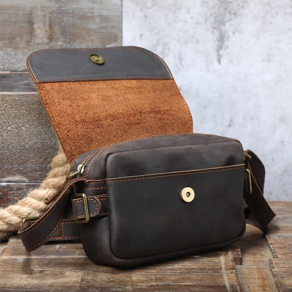 S.WORKER Vintage-Umhängetasche aus Vollnarbenleder für Herren | Umhängetasche aus Used-Leder – Detail 11