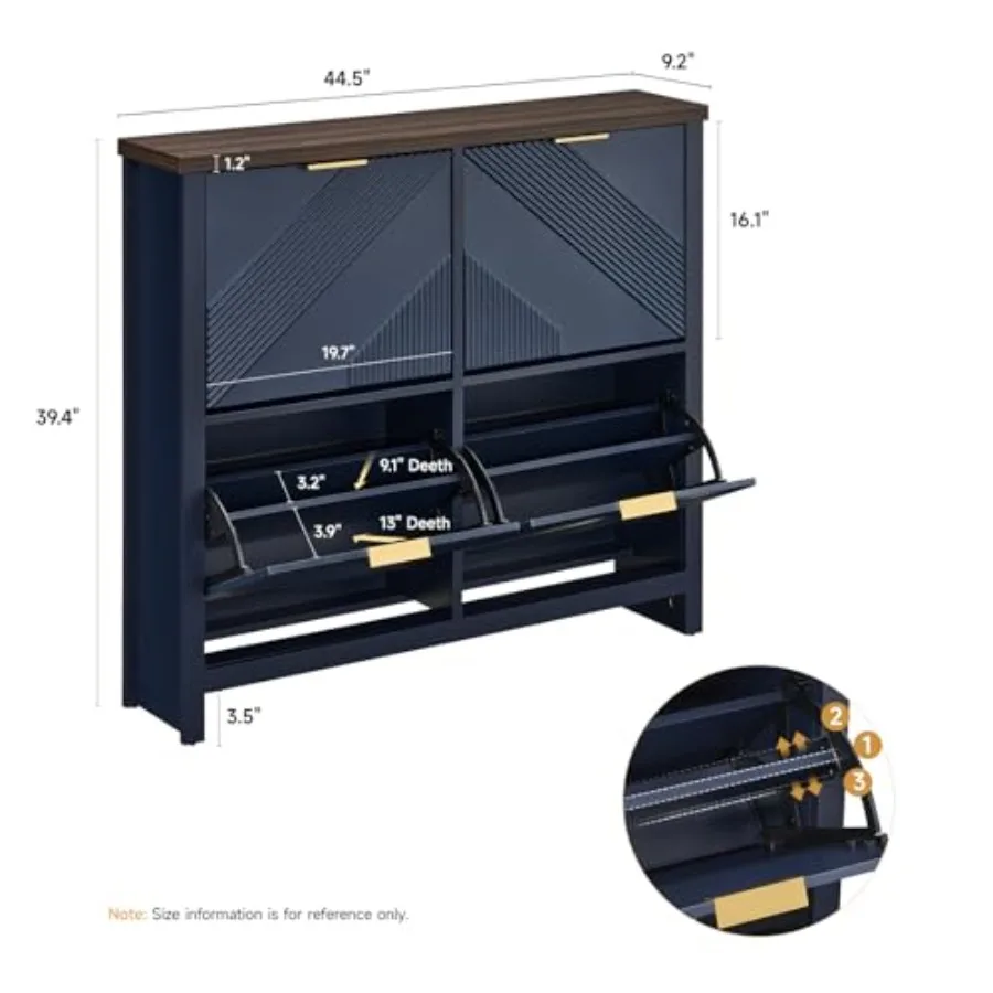 Shoe Cabinet for Entryway Use, MDF Material, Matte White Finish, Space-Saving 4 Flip Drawers with Symmetric Groove Pattern Desi