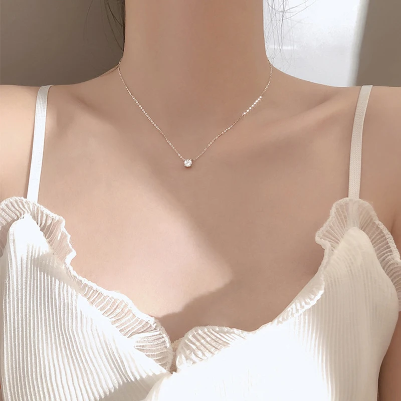 Collana placcata oro 14k in argento Sterling 925 caldo Versatile catena clavicola girocollo con zirconi scintillanti per gioielli da sposa da donna