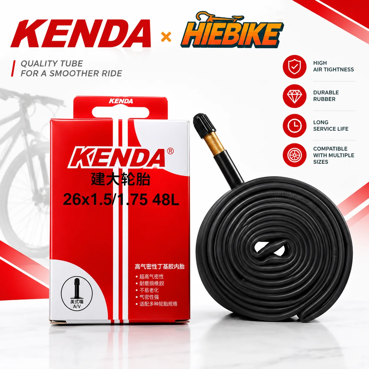 Camera D'aria Kenda 26X1.5-1.75 Per Bicicletta, Valvola Schrader/Presta, Per Mountain Bike, 170G-image