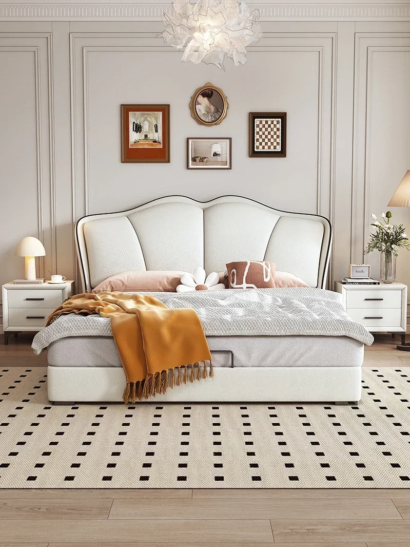French retro leather bed modern simple first-layer cowhide bed cream wind 1.8 meters soft bag double bed master bedroom wedding