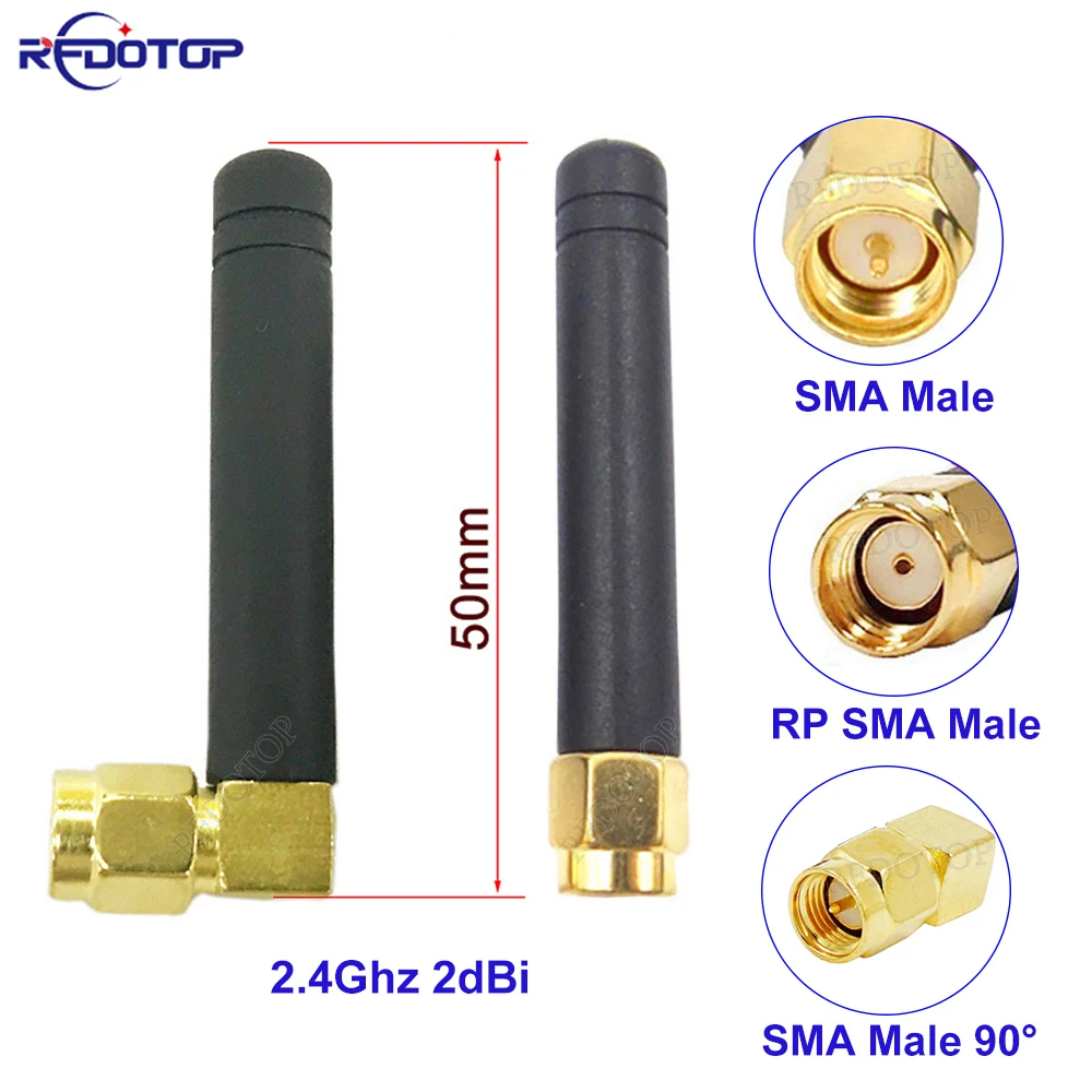 50Pcs/Lot 2.4GHz 2dBi WiFi Antenna Aerial SMA Male/RP-SMA Male Plug Connector Wifi Antenne For Wireless Router Wifi Booste