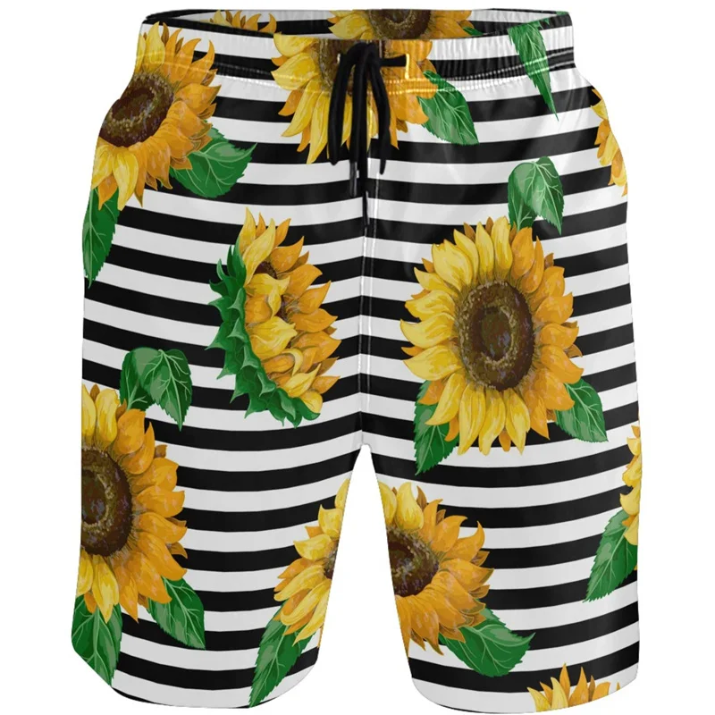 Sunflower Lemon Flamingo Beach Shorts For Men 3D Printed Hawaiian Swim Trunks Summer Vacation Board Shorts Kids Short Pants