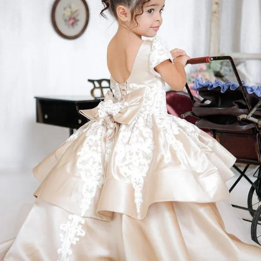 Flower Girls Dress with Long Train Kid Christmas Birthday Party Dresses Teenager Children Kids Elegant Vestidos for 1-15Years