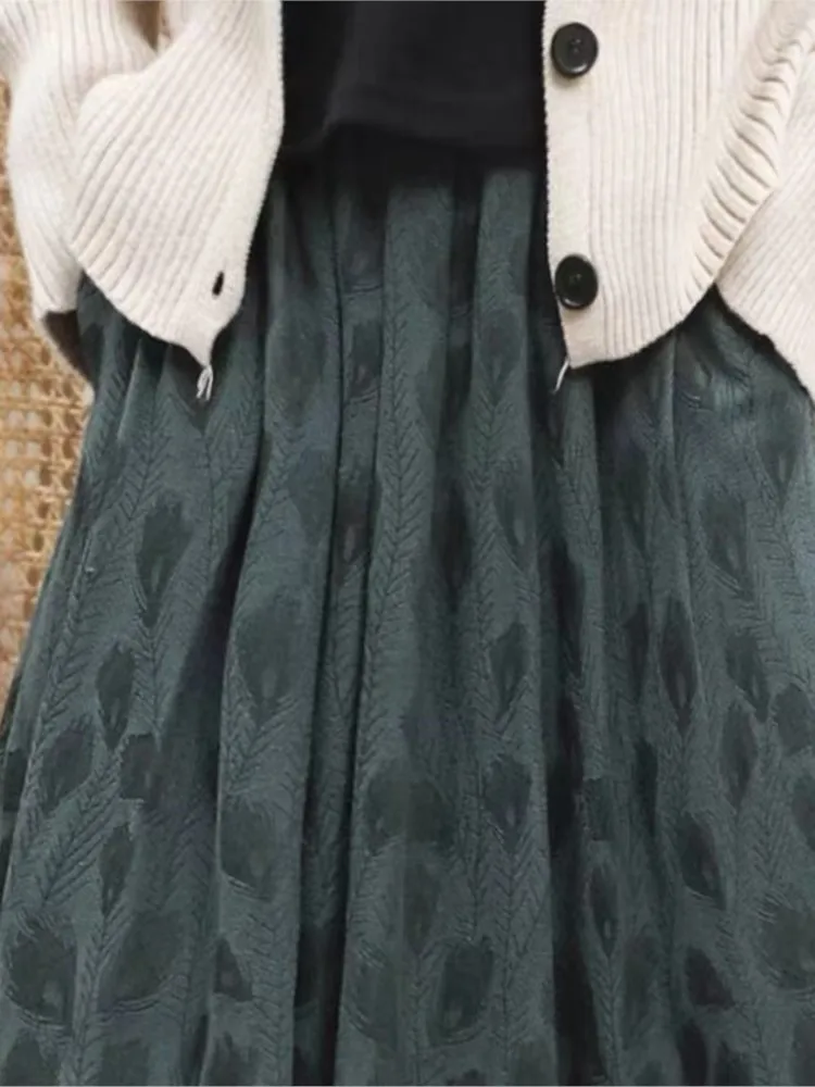 الربيع الصيف مرونة عالية الخصر تنورة خضراء المرأة الأزهار طباعة موديس فضفاضة طويلة السيدات التنانير امرأة عادية #4