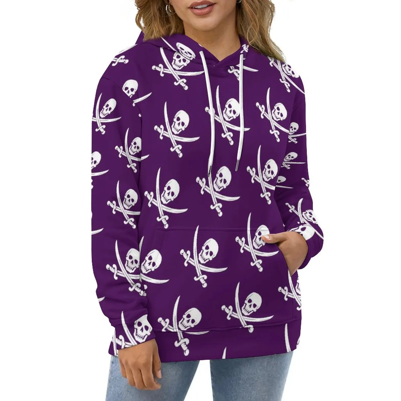 Pirate Skull Hoodies Jolly Roger Purple Harajuku Oversize Hoodie Unisex Long Sleeve Aesthetic Pattern Casual Sweatshirts