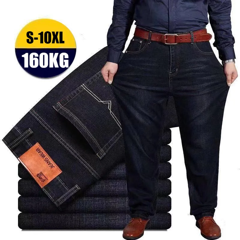 Erkekler kot boy siyah mavi gevşek büyük boy kot erkekler için rahat yağ pantolon erkek kargo pantolon pantolon pantolon femme 8XL 10XL pantolon