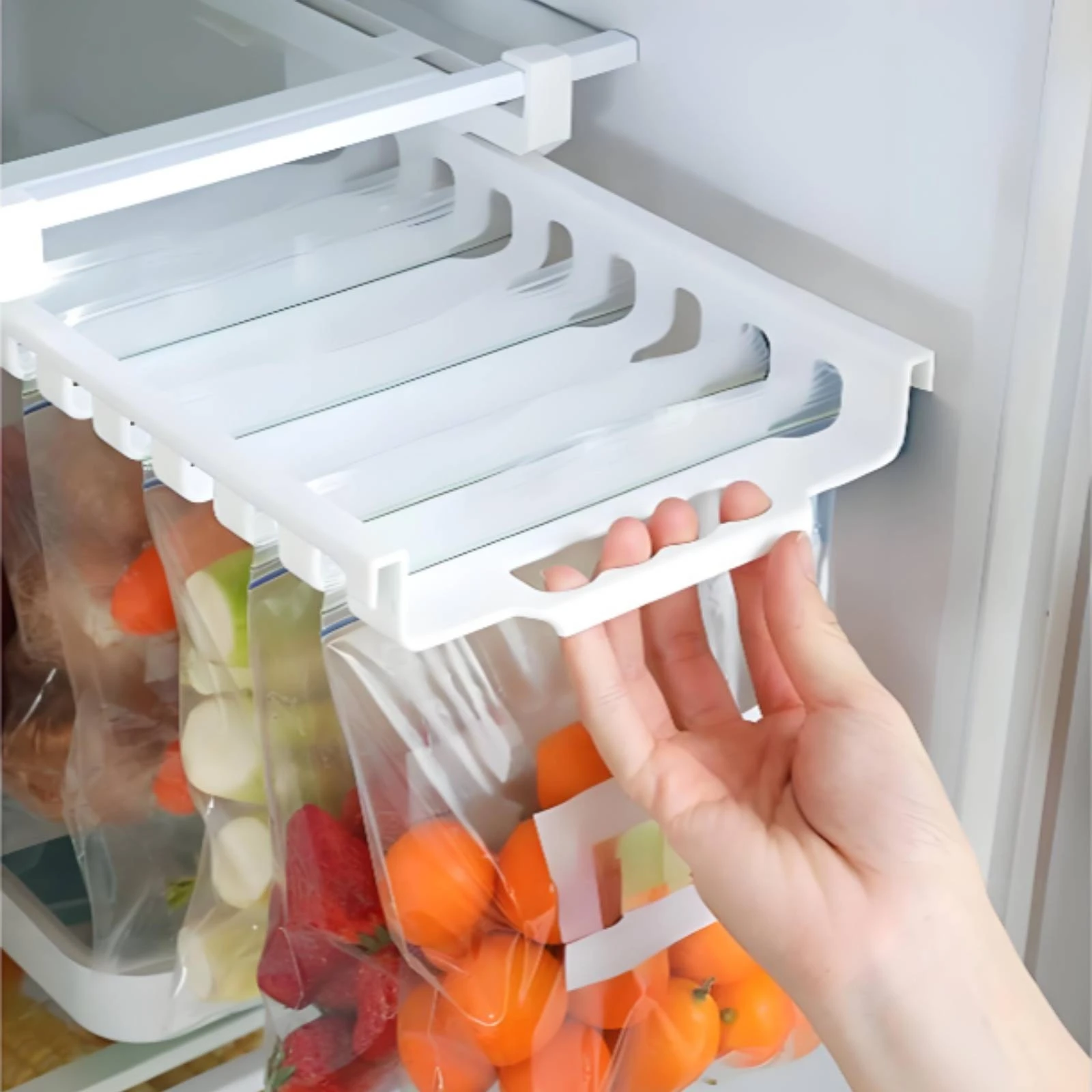 

Refrigerator Hanging Rack Easy to Clean Hanging Refrigerator Organizer Adjustable Fridge Rack Moistureproof Slotted Fridge Tray