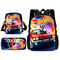 Cartoon Hot Wheels Cars Kind Schulrucksack mit Umhängetasche Bleistiftbeutel Schultaschen für Jungen Mädchen Bestes Geschenk