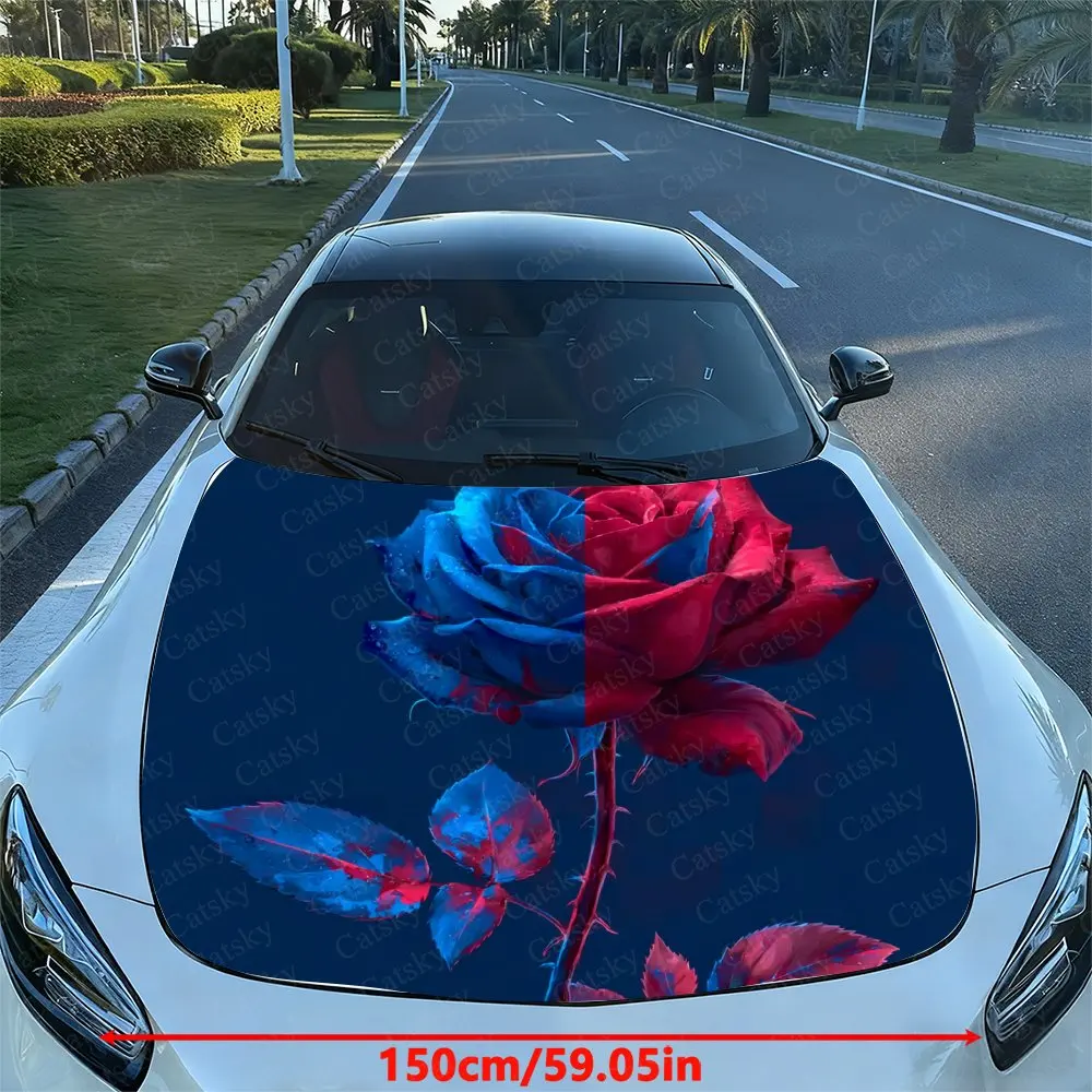 Blue And Red Roses Car Hood Film, Hood Decoration Sticker, Truck Hood Film, Domineering Appearance, Advanced Adhesive, Durable V